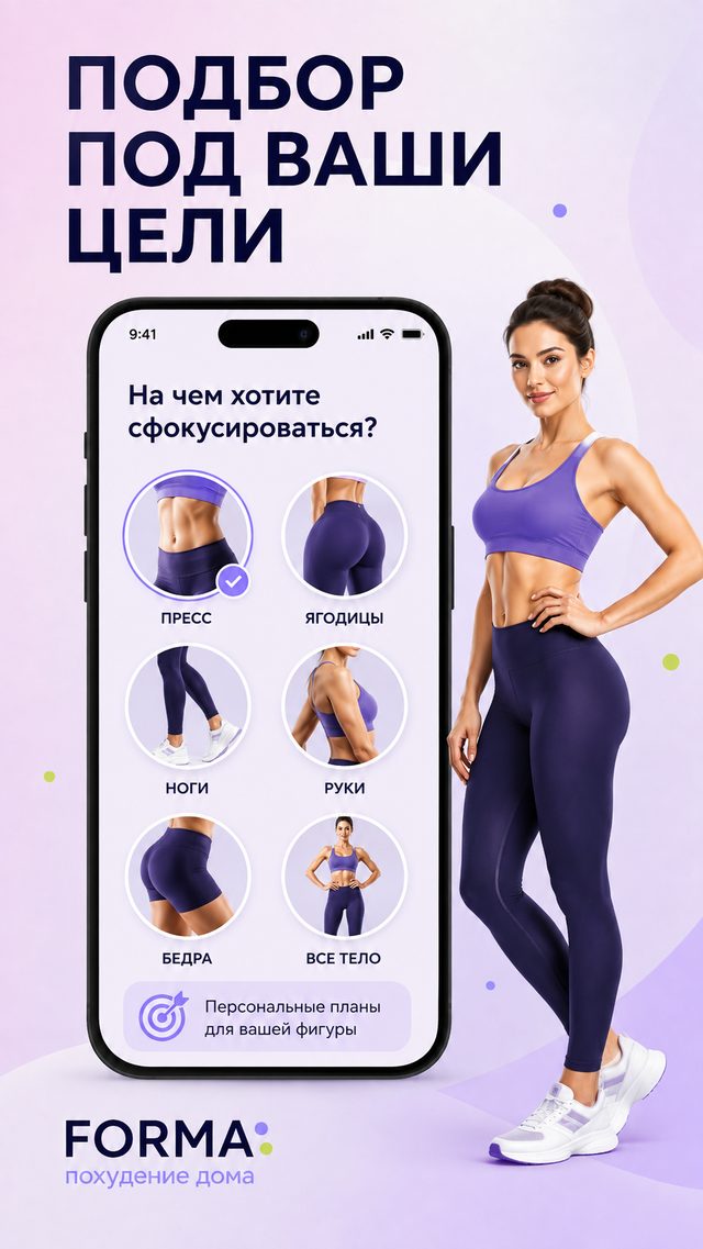 Подбор фокуса тренировки под цель: пресс, ягодицы, ноги, руки